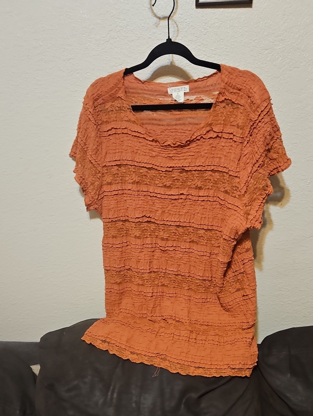 torrid/festi Textured Orange Short Sleeve Ruffle Top